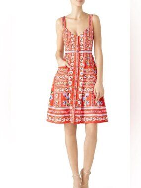 Saloni Fara Poppy Floral Cotton Fit & Flare Mini Dress - Size 10